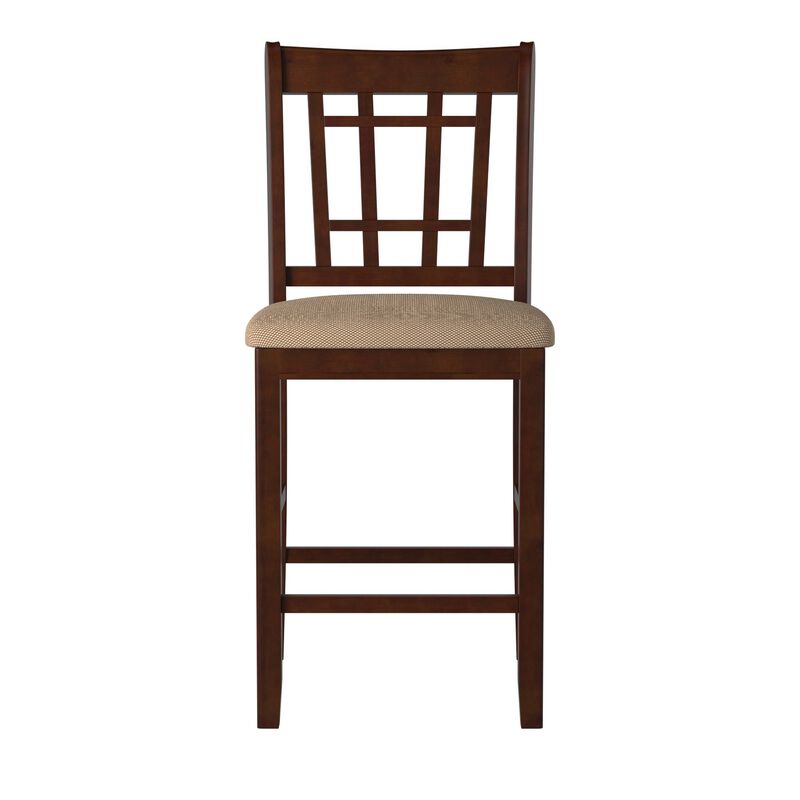 Wooden Counter Height Chair, Dark Brown & Cream, Set of 2-Benzara