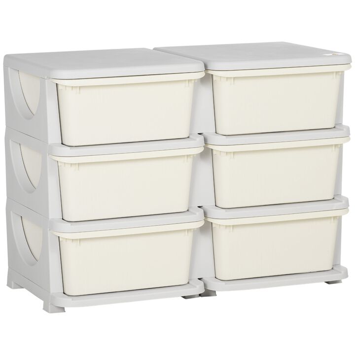 Cream Toy Storage: Kids' 3-Tier Organizer with 6 Drawers