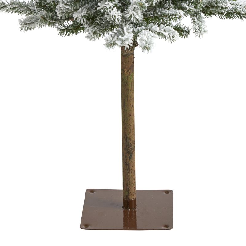 Hivvago 5 Feet Flocked Alpine Christmas Artificial Tree with 150 Lights and 405 Bendable Branches