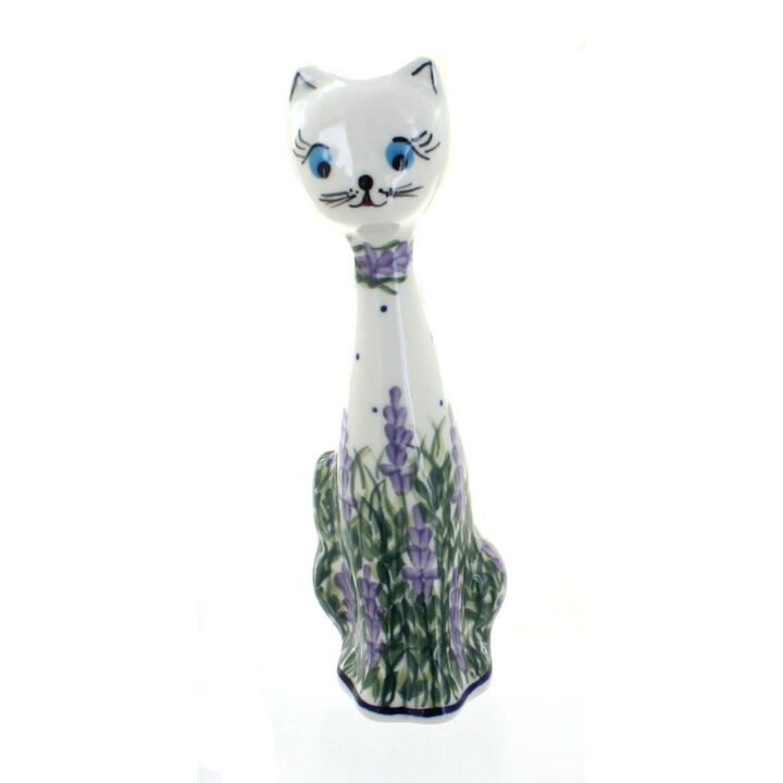 Blue Rose Polish Pottery Lavender Fields Small Cat