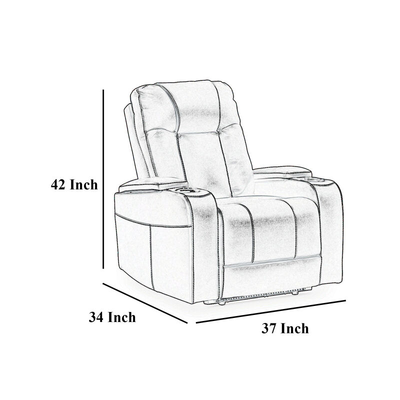 Callum Power Recliner Chair, Adjustable Headrest, Black Faux Leather - Benzara