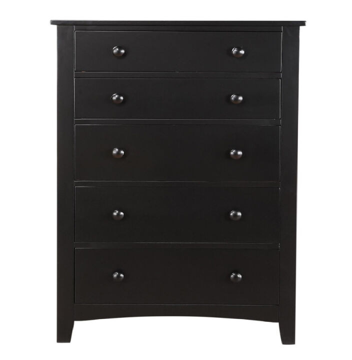 Pine Wood With Varied Size 5 Drawer Chest, Black-Benzara