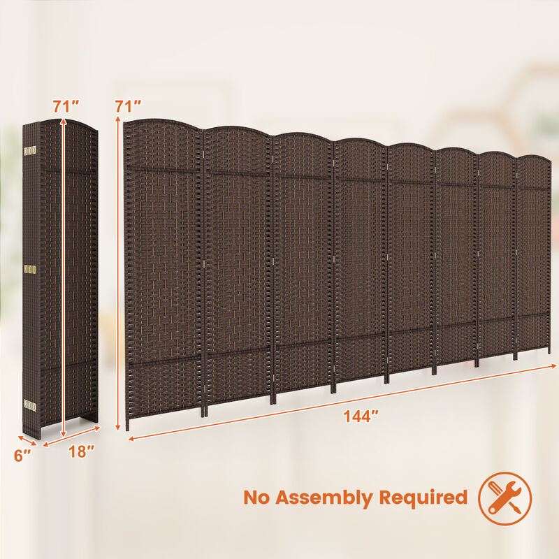 8-Panel Folding Room Divider with Hand-Woven Texture and Solid Wood Frame for Privacy and Decor