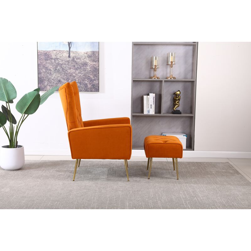 Modern Accent Chair With Ottoman, Comfy Armchair For Living Room, Bedroom, Apartment, Office
