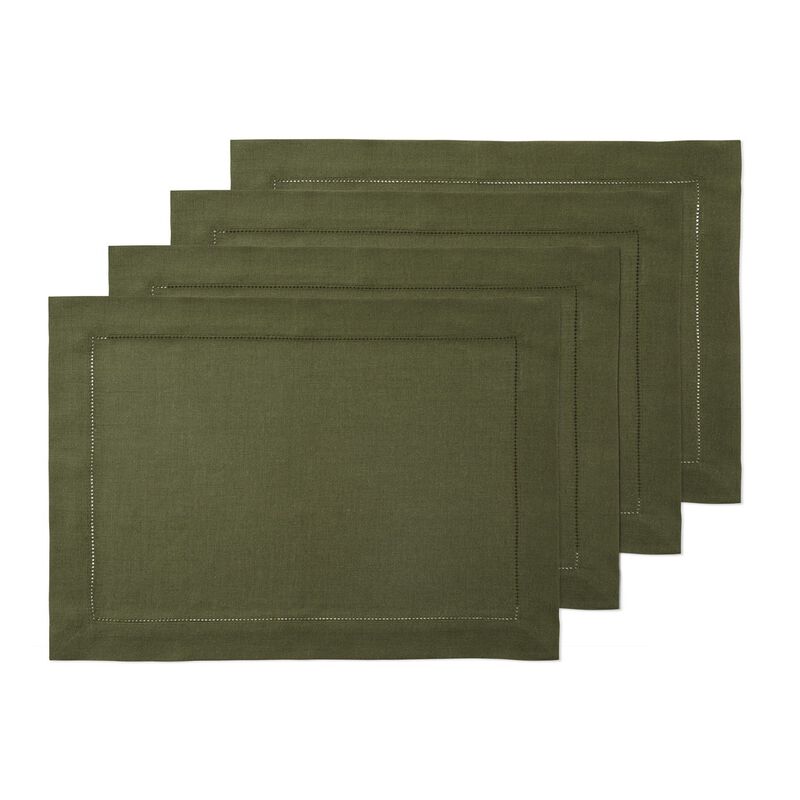 Solino Home 100% Pure Linen Placemats Set of 4 - 14 x 19 Inch | Classic Hemstitch