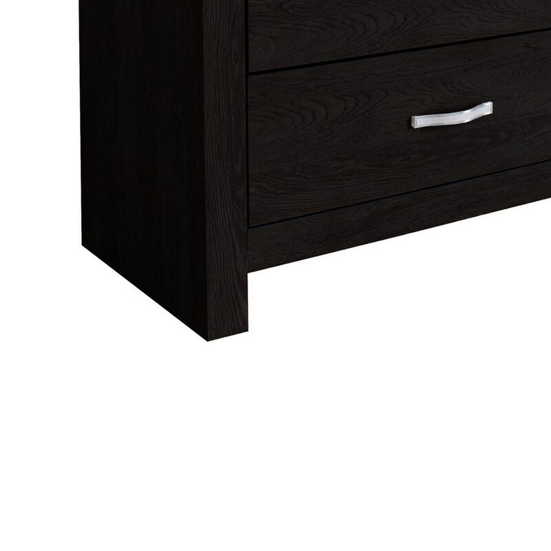 Ancy 48 Inch Tall 5 Drawer Dresser Chest, Faux Diamond Inlay Handles, Black-Benzara