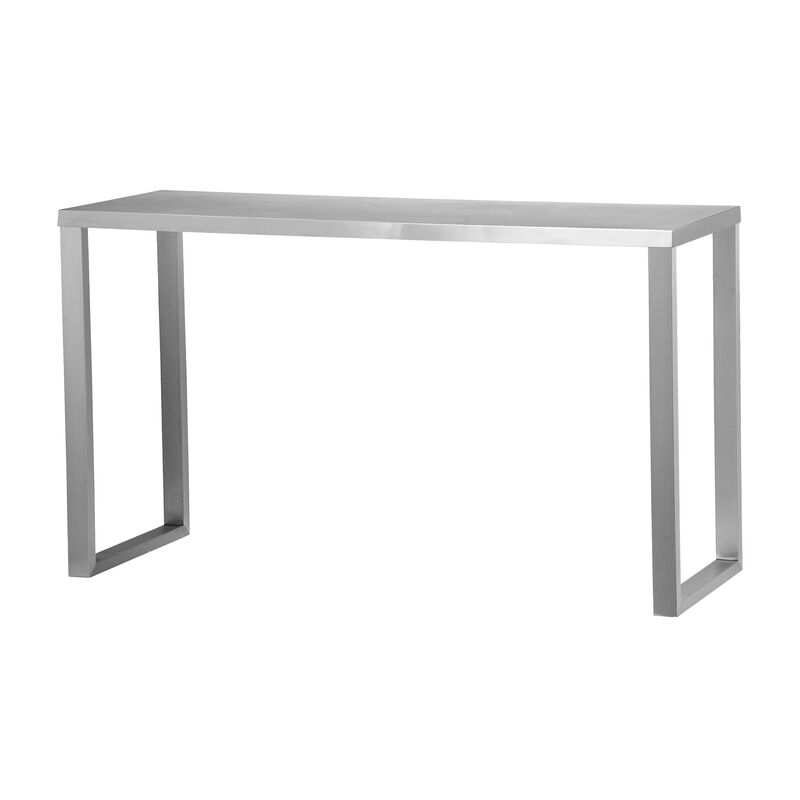 Tom 53 Inch Console, Rectangular Top, Square Legs, Chrome Brushed Metal - Benzara