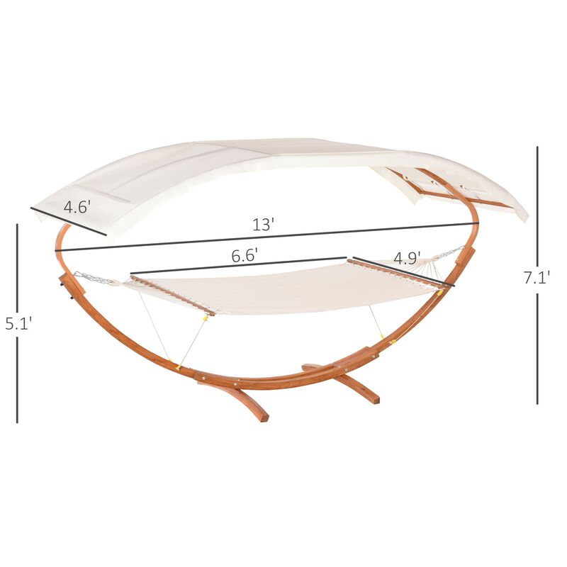 White Outdoor Relaxation: 13' Wooden Roman Arc Hammock Stand with Canopy