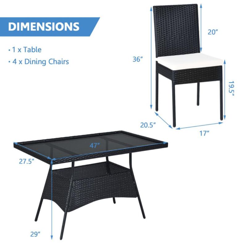 Hivvago 5 Pieces Rattan Dining Set with Glass Table and High Back Chair
