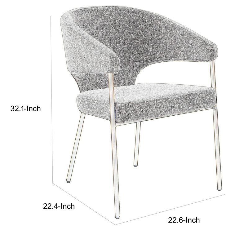 Cid Kasa 23 Inch Dining Chair, Light Gray Polyester, Brass Stainless Steel - Benzara