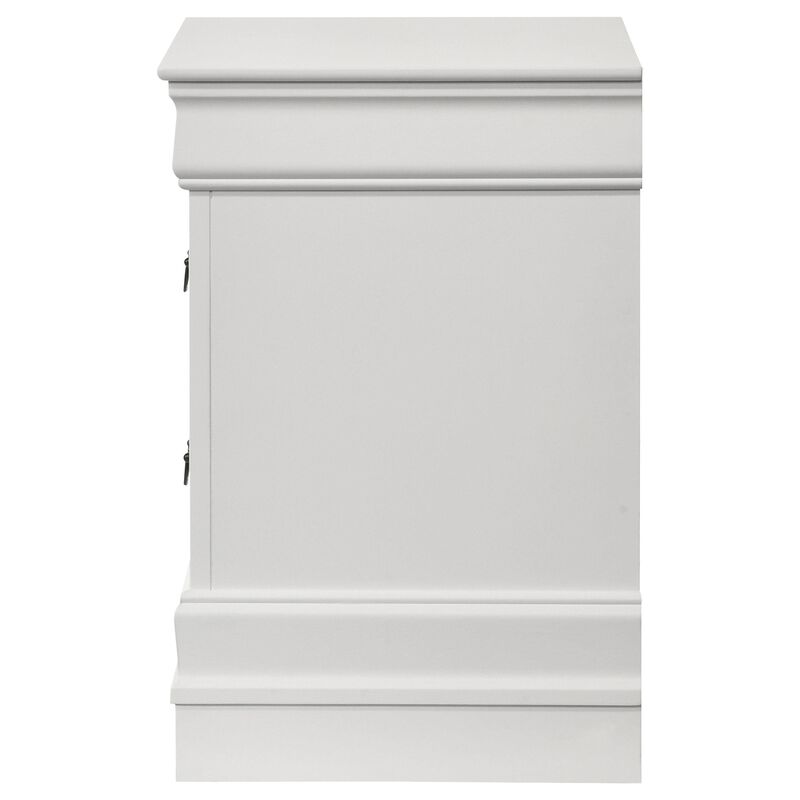 Nim Nightstand, 2 Storage Drawers, 24 Inch, Classic White Molded Trim - Benzara