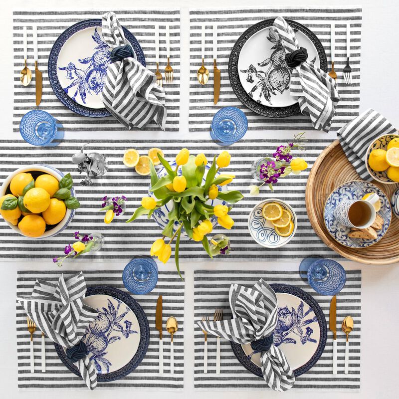 Solino Home 100% Pure Linen 14 x 19 Inch Placemats Set of 4 | Amalfi Stripe