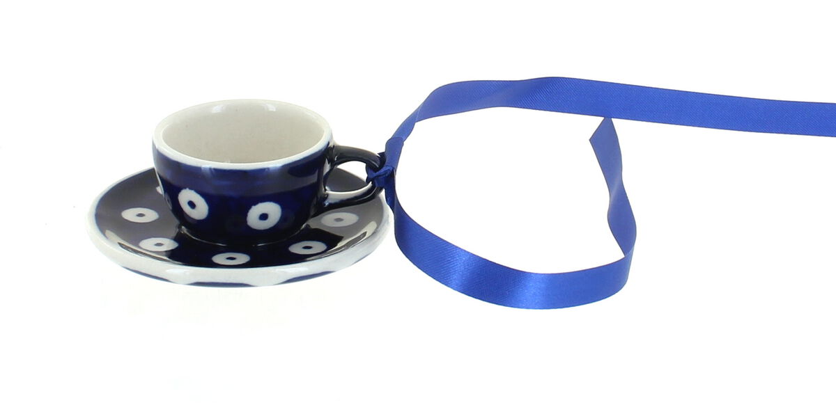 Blue Rose Polish Pottery Tulip Cup & Saucer Ornament