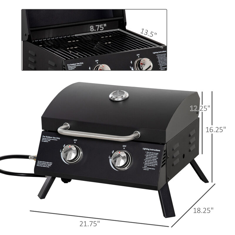 Streamdale 2-Burner Portable Propane Grill with Thermometer