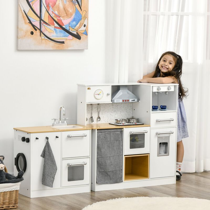 White Kids' Culinary Corner: Wooden Kitchen Set with Interactive Features