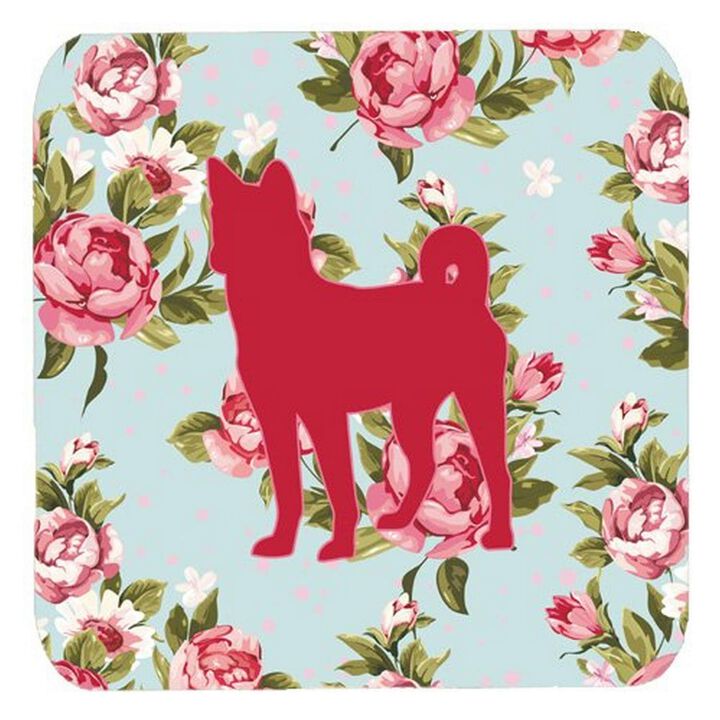 Caroline's Treasures BB1110-RS-BU-FC Basenji Shabby Chic Blue Roses Foam Coasters (Set of 4), 3.5 H x 3.5 W, Multicolor