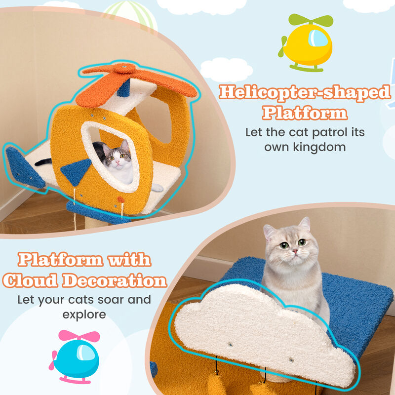 Indoor Small Aviation-themed Cat Tree Cat Tower with Helicopter Top Perch