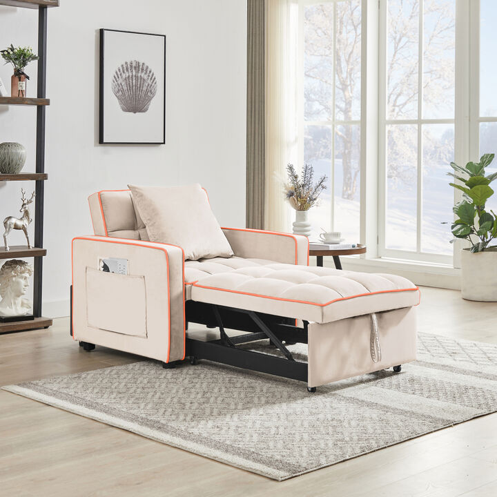 3-in-1 Creamy White Modern Chair Bed