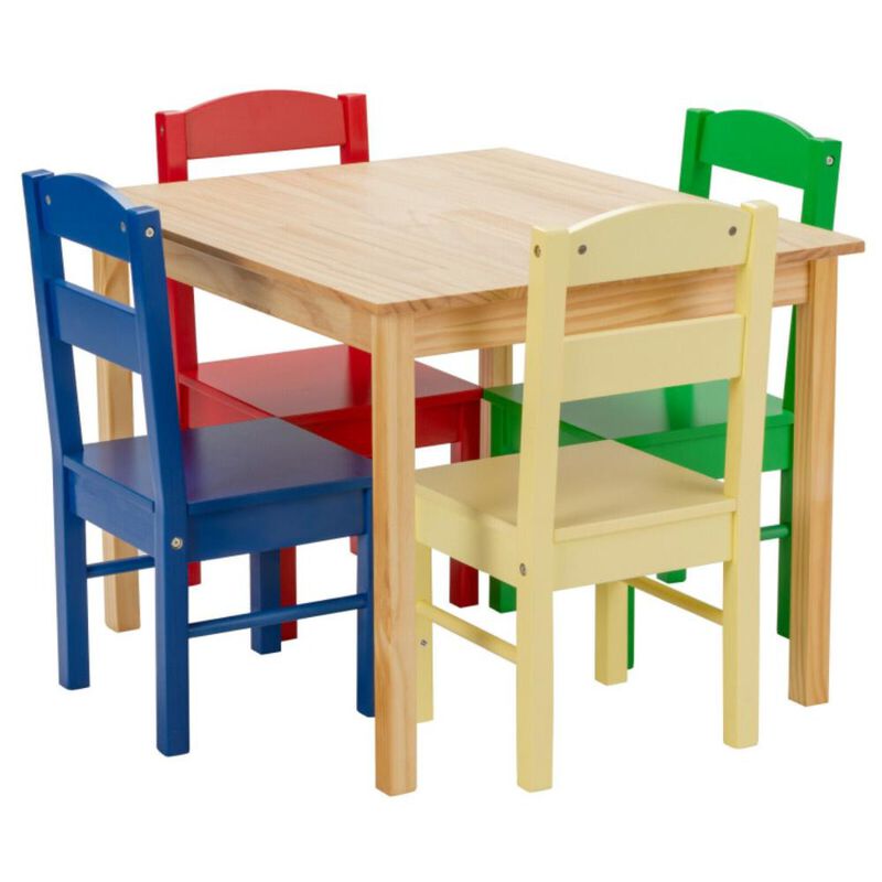 Hivvago 5 pcs Kids Pine Wood Table Chair Set