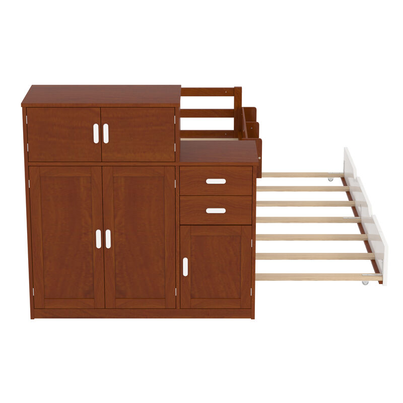 Merax Platform Bed with Sample Bookshelf and Movable Wardrobe