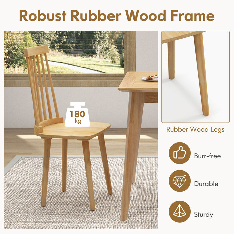 Windsor Dining Chairs Set of 2 with High Spindle Back and Natural Rubber Wood Legs for Dining Room Living Room