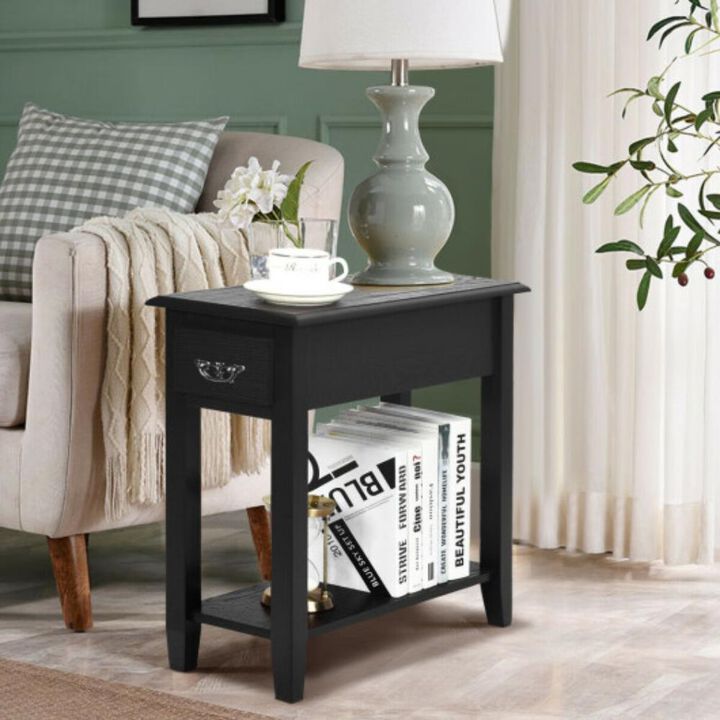 2 Tier End Bedside Sofa Side Table Narrow Nightstand