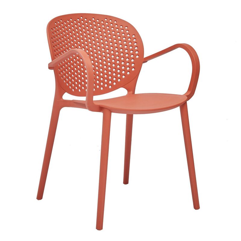 Feni 22 Inch Side Dining Armchair Set of 4, Indoor Outdoor, Orange Finish - Benzara