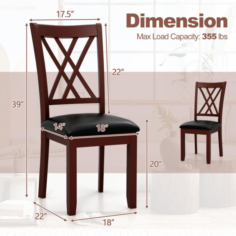 Hivvago Set of 2 Dining Chair with Backrest and Padded Seat-Brown