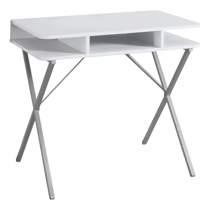 Monarch Specialties I 7100 Computer Desk, Home Office, Laptop, Storage Shelves, 31"L, Work, Metal, Laminate, White, Grey, Contemporary, Modern