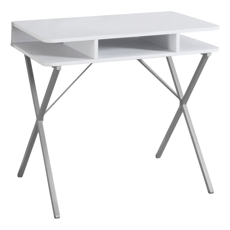 Monarch Specialties I 7100 Computer Desk, Home Office, Laptop, Storage Shelves, 31"L, Work, Metal, Laminate, White, Grey, Contemporary, Modern