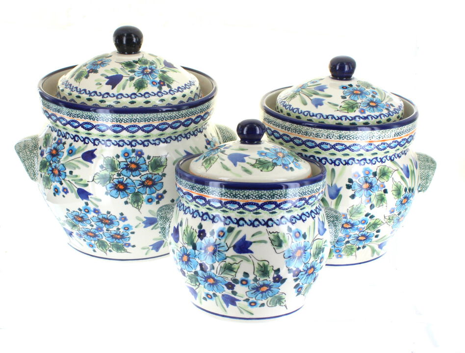 Blue Rose Polish Pottery Country Meadow Large Canister Set