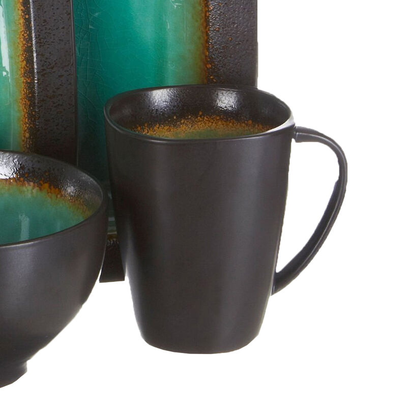Gibson Ocean Paradise 16 Piece Square Stoneware Dinnerware Set in Jade