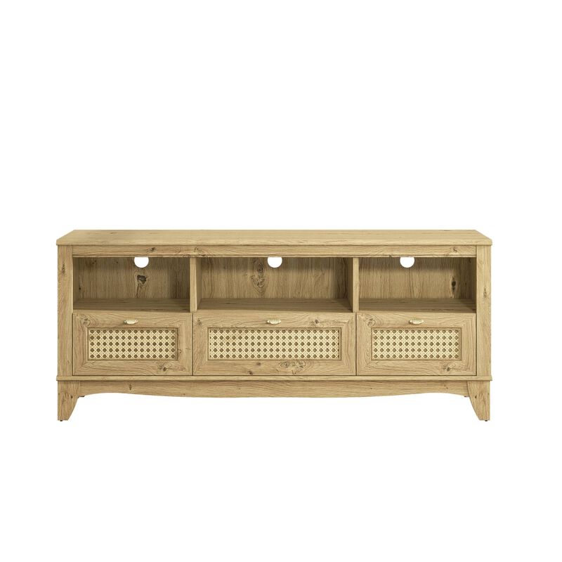 FESTIVO 55" TV Stand with Wicker Door Design for TVs up to 65"