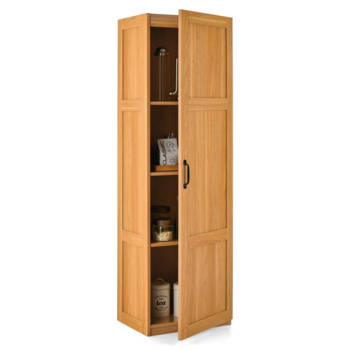 Hivvago Tall Storage Cabinet with 4 Storage Shelves for Bathroom Living Room-Natural