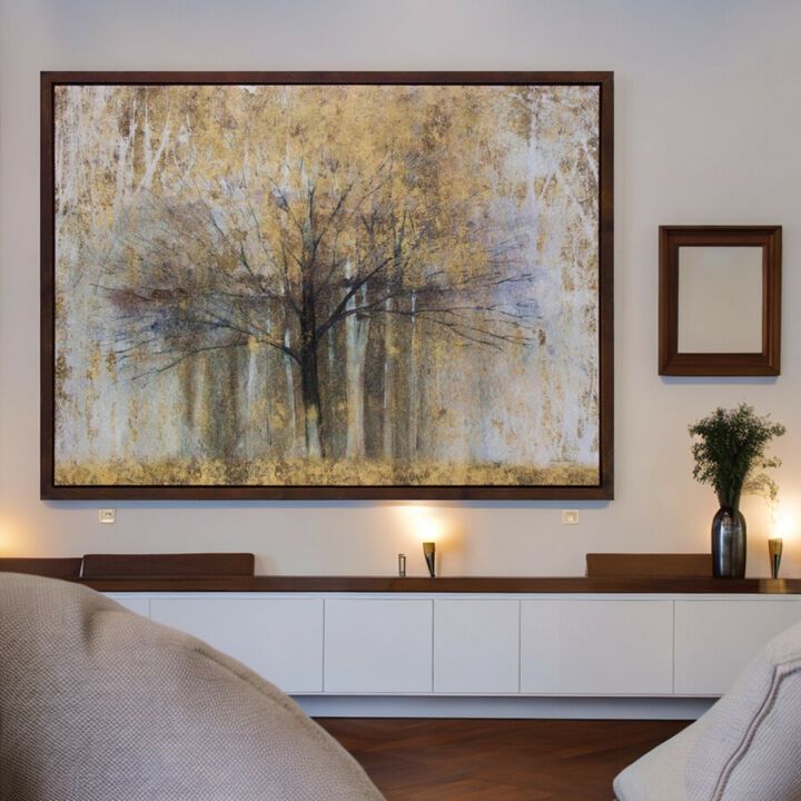 Painted Landscape Canvas Wall Décor With Wood Frame And Gold Finish