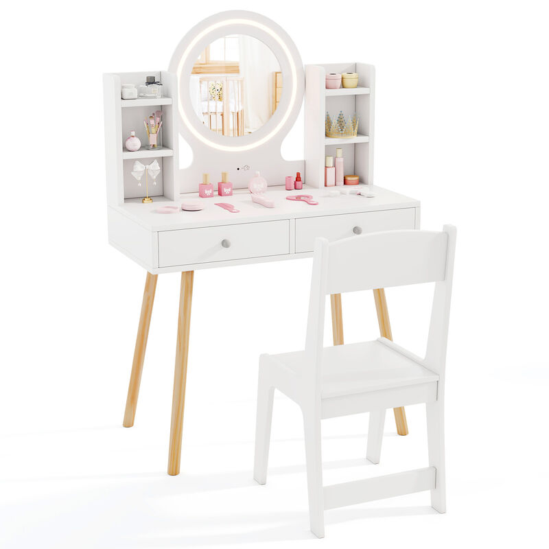 Kids Vanity Set with Lighted Mirror and Storage Drawers