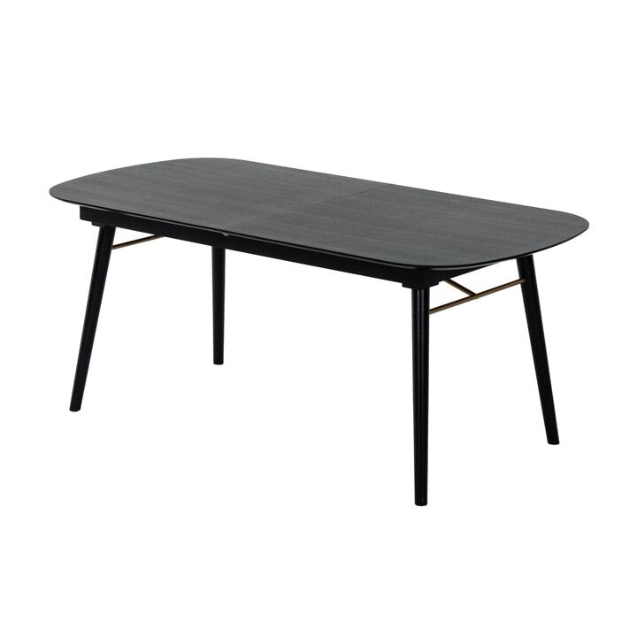 Obround Top Wooden Dining Table with Extendable Leaf, Charcoal Gray - Benzara