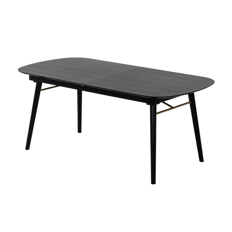 Obround Top Wooden Dining Table with Extendable Leaf, Charcoal Gray - Benzara