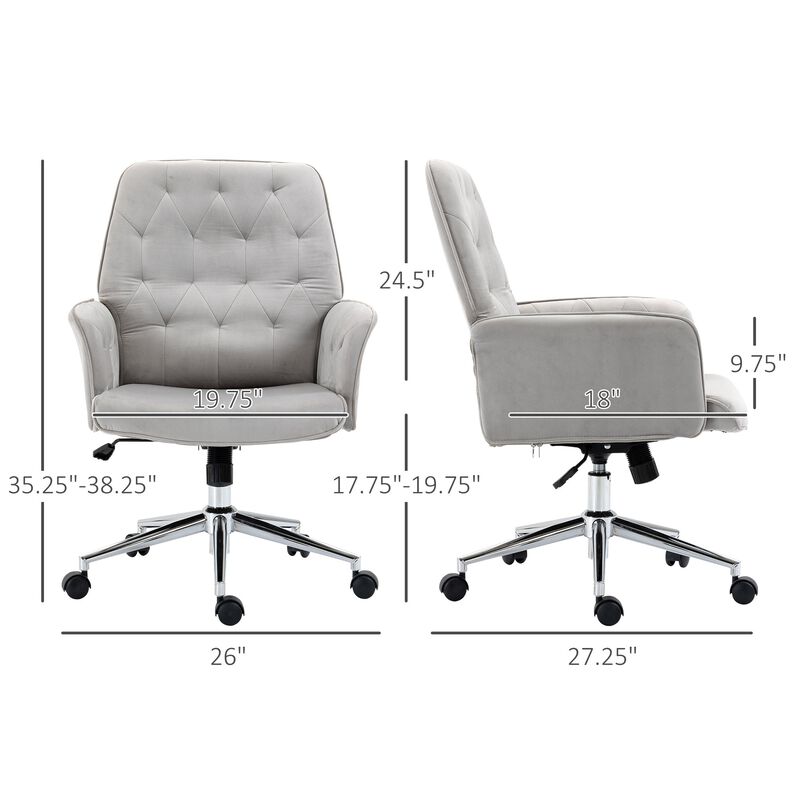 Light Grey Office Seat: Modern Mid-Back Tufted Linen Fabric Chair