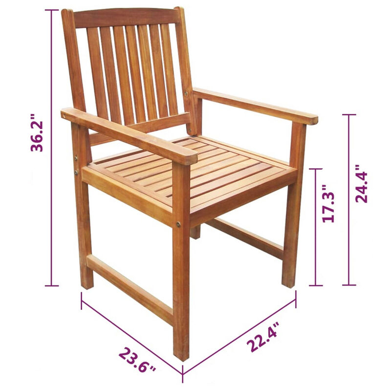 Dusk Outdoor Chairs Set of 2, Slatted Natural Brown Acacia Wood - Benzara