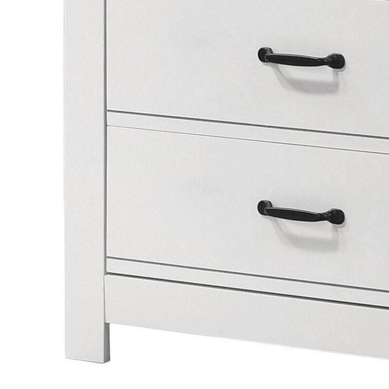 Jermy 47 Inch Tall Dresser, 5 Drawers, Black Handles, Crisp White Finish - Benzara