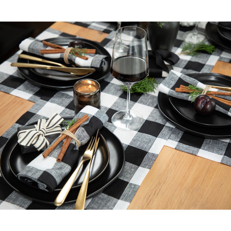 Solino Home 100% Pure Linen Buffalo Check Dinner Napkins 20 x 20 Inch Set of 4