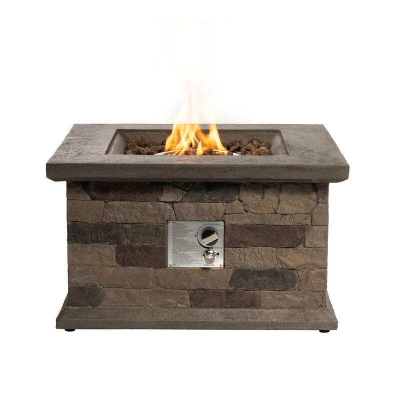 56" Fire pit Table for Outside, 50,000 BTU Large Rectangular Stone Gas Fire pit with Lava Rocks & Rain Cover