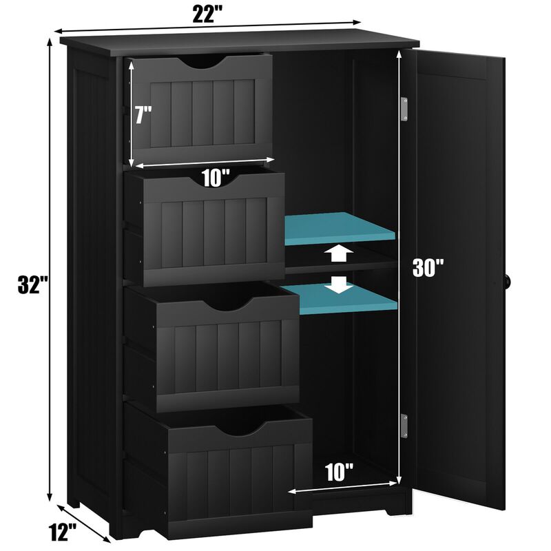 Standing Indoor Wooden Cabinet with 4 Drawers