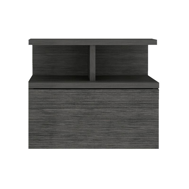 Adele Floating Nightstand with Drawer and Open Storage Shelves- Smokey Oak