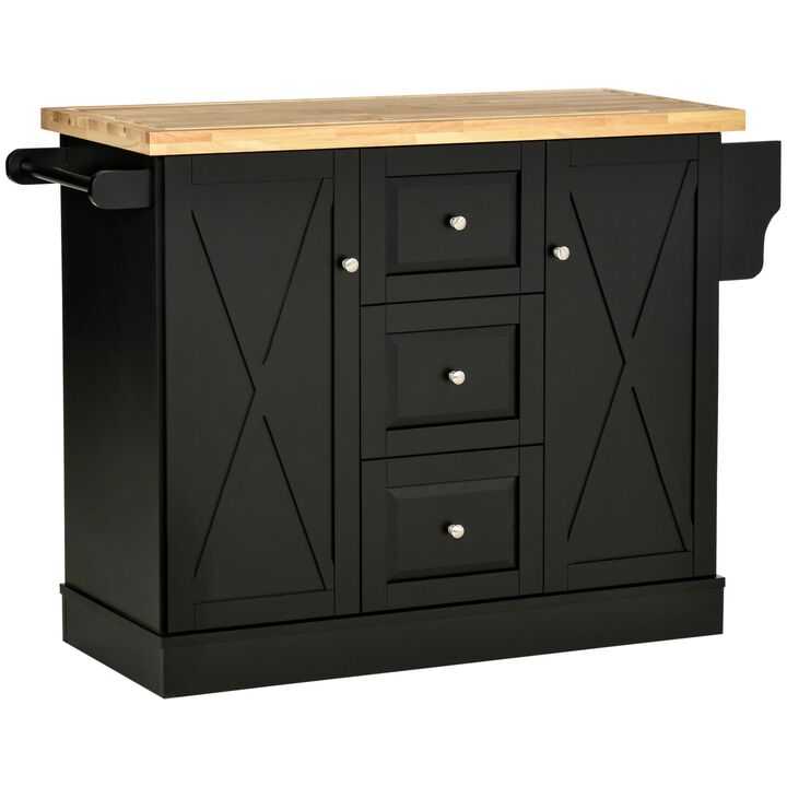 Black Farmhouse Kitchen Aid: Mobile Island with Barn Doors & Drawers Black Farmhouse Kitchen Aid: Mobile Island with Barn Doors & Drawers