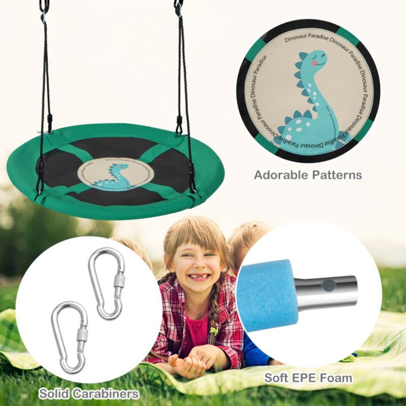 Hivvago 40 Inches Saucer Tree Swing Round with Adjustable Ropes and Carabiners