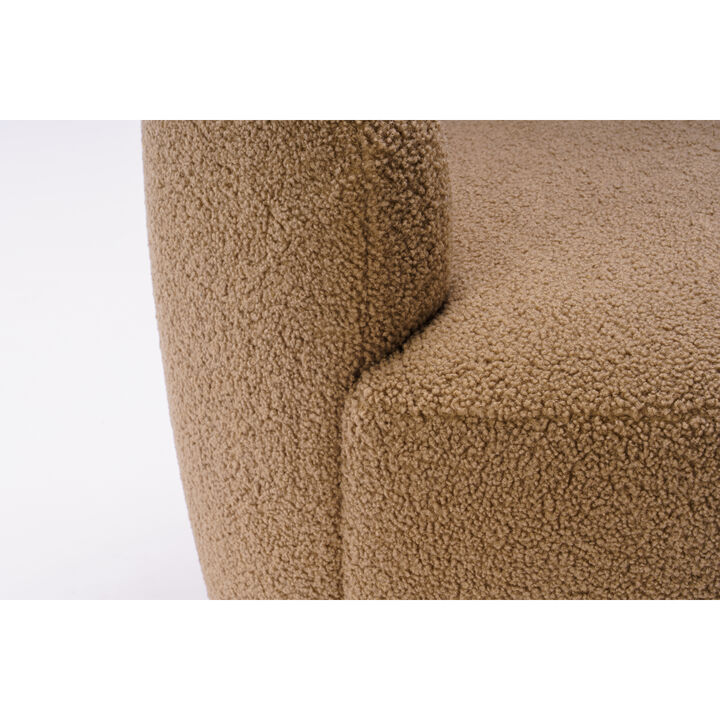 Teddy Fabric Swivel Accent Armchair Barrel Chair With Powder Coating Metal Ring, Coffee