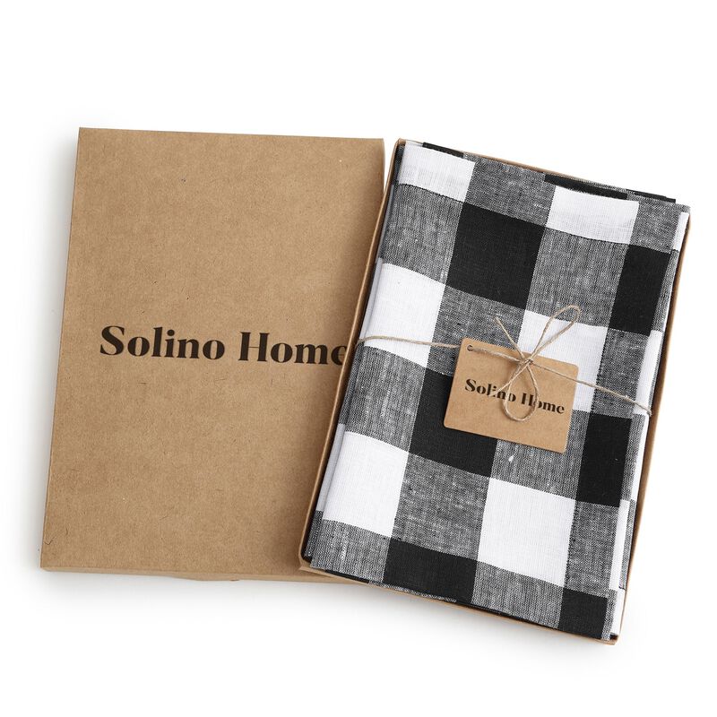 Solino Home 100% Pure Linen Buffalo Check Dinner Napkins 20 x 20 Inch Set of 4
