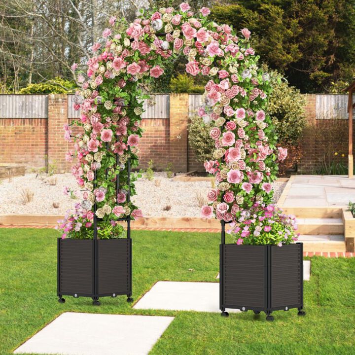 Hivvago 6.6 Feet Arch Arbor Trellis with 2 Planter Boxes and Detachable PE-Coated Metal Tubes
